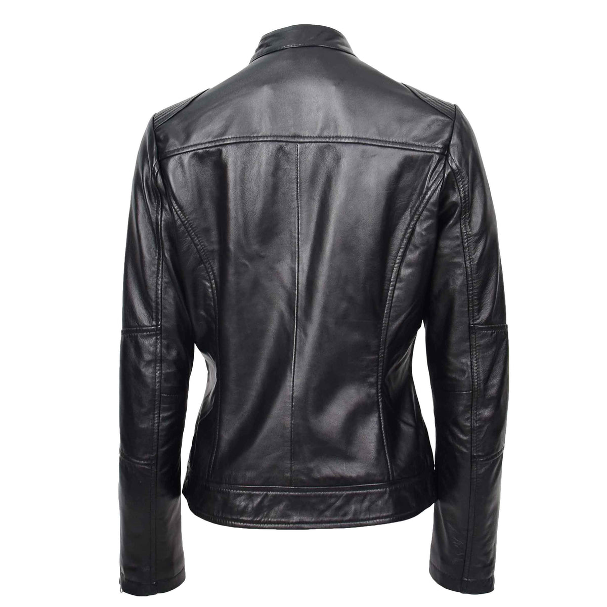 Womens Real Leather Biker Jacket Zip up Casual Connie Black - genuine leather jacket in black with biker