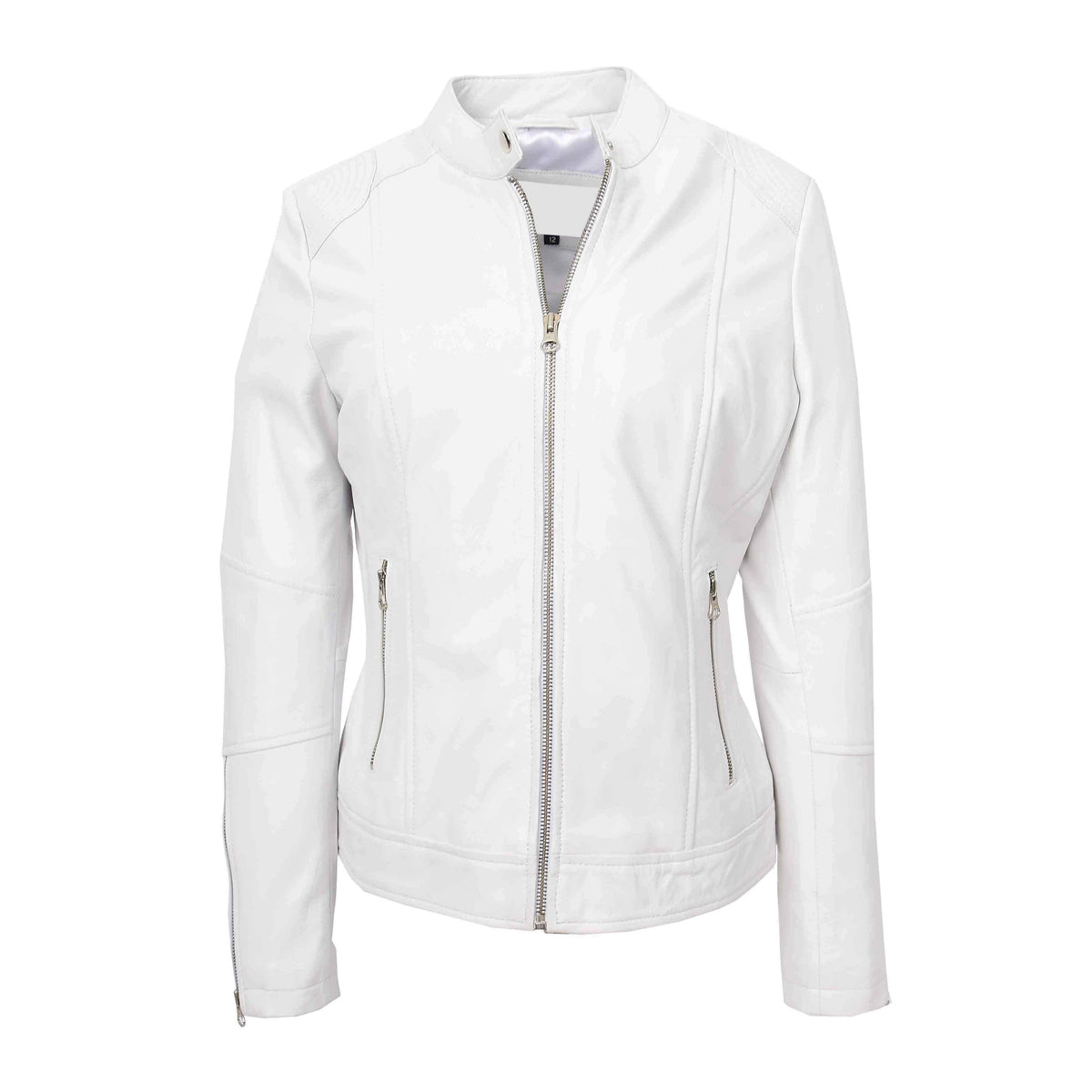 Womens Real Leather Biker Jacket Zip up Casual Connie White - genuine leather jacket in white with soft touch 100% nappa leather