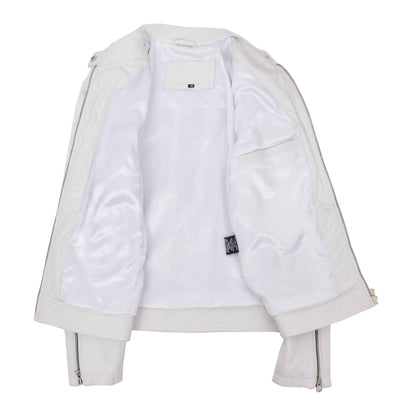 Womens Real Leather Biker Jacket Zip up Casual Connie White - genuine leather jacket in white with biker