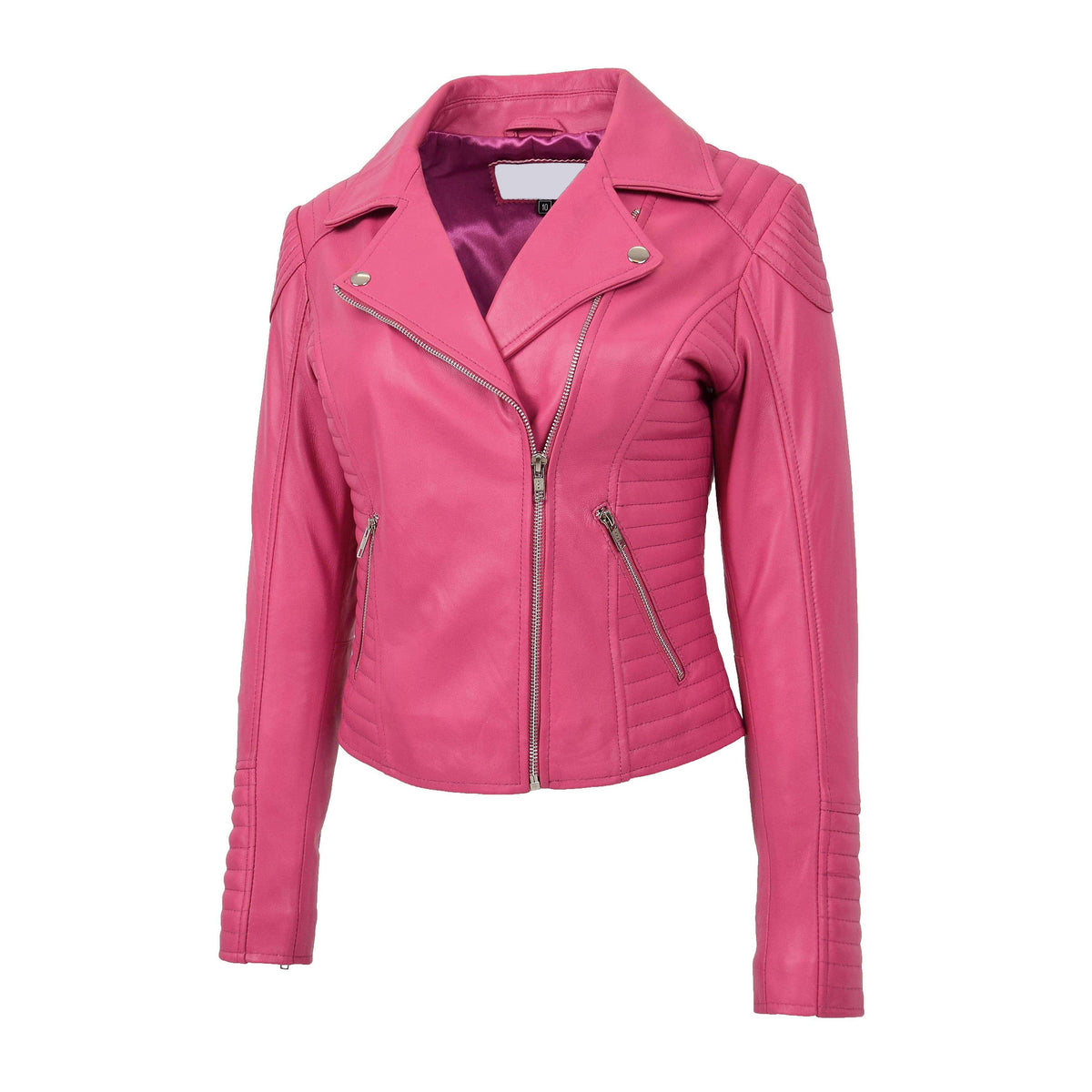 Womens Soft Leather Cross Zip Biker Jacket Anna Pink - genuine leather jacket in pink with cross zip