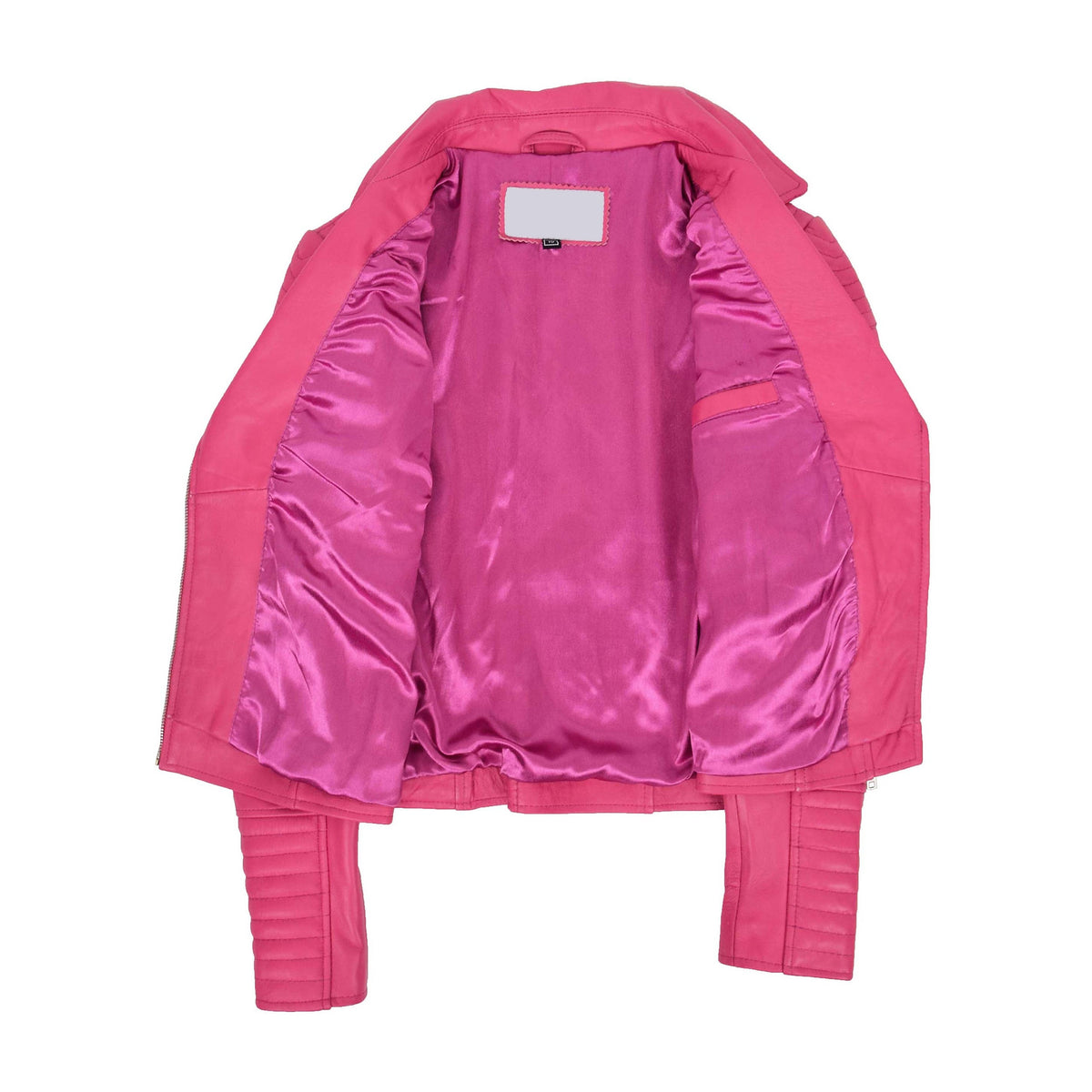 Womens Soft Leather Cross Zip Biker Jacket Anna Pink - genuine leather jacket in pink with two outer pockets