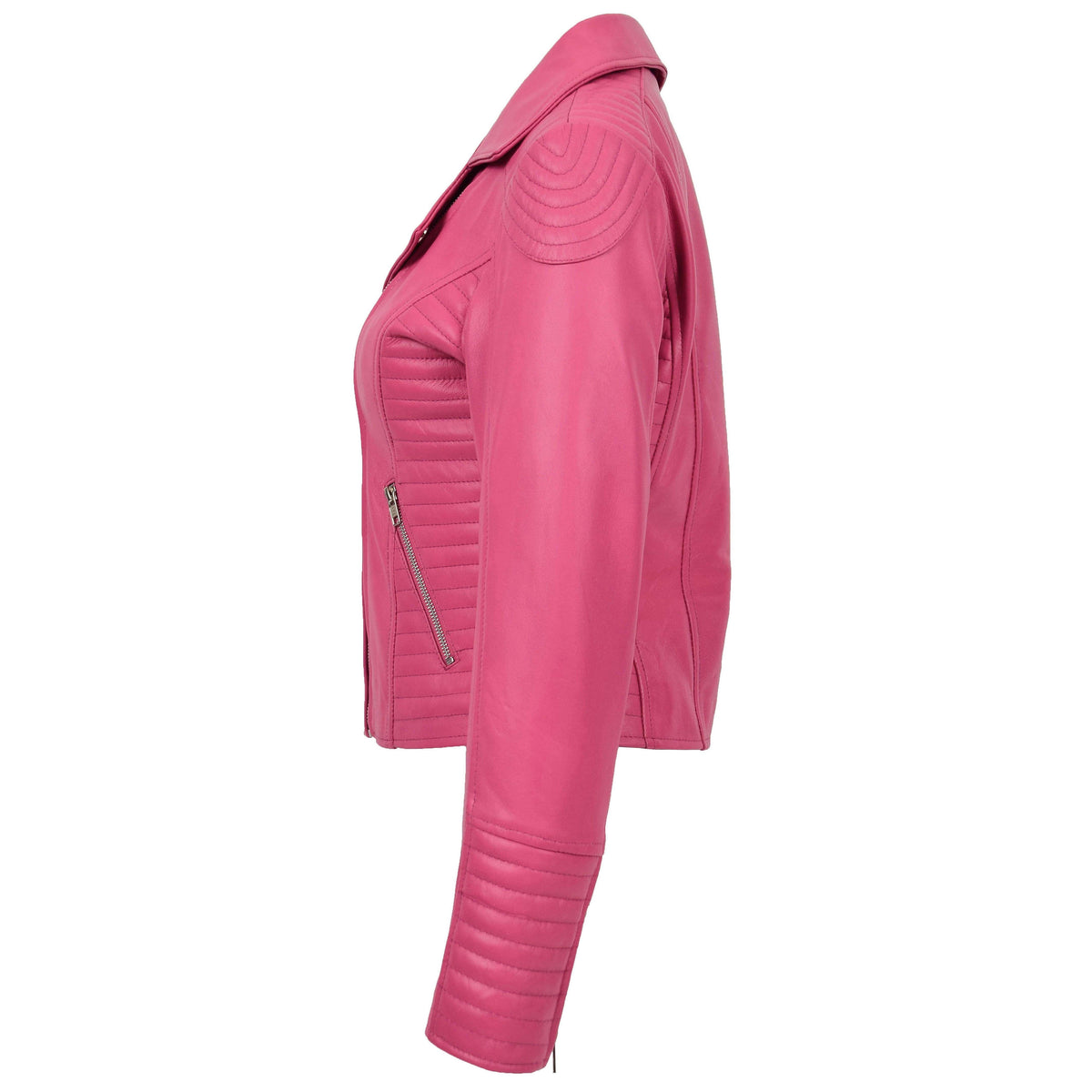 Womens Soft Leather Cross Zip Biker Jacket Anna Pink - genuine leather jacket in pink with cross zip