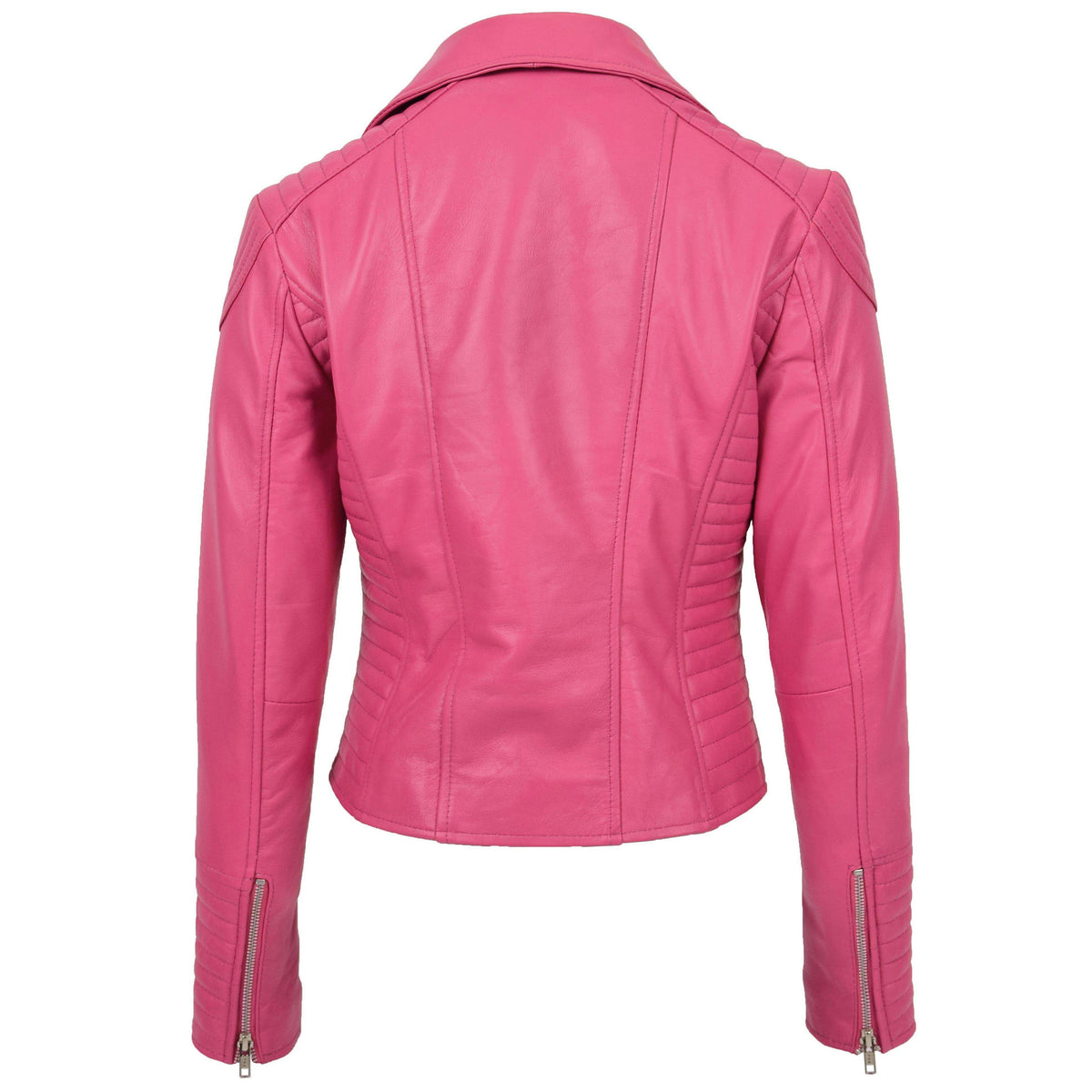 Womens Soft Leather Cross Zip Biker Jacket Anna Pink - genuine leather jacket in pink with biker