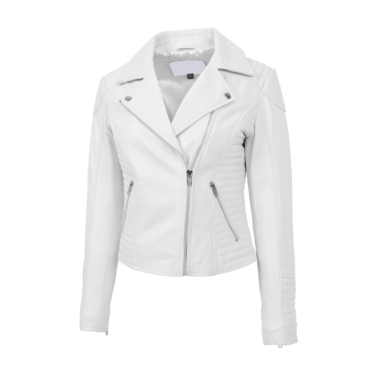 Womens Soft Leather Cross Zip Biker Jacket Anna White - genuine leather jacket in white with cross zip