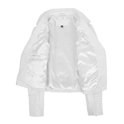 Womens Soft Leather Cross Zip Biker Jacket Anna White - genuine leather jacket in white with biker