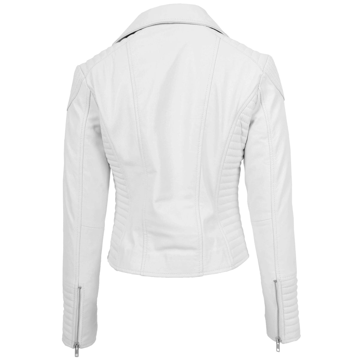 Womens Soft Leather Cross Zip Biker Jacket Anna White - genuine leather jacket in white with cross zip
