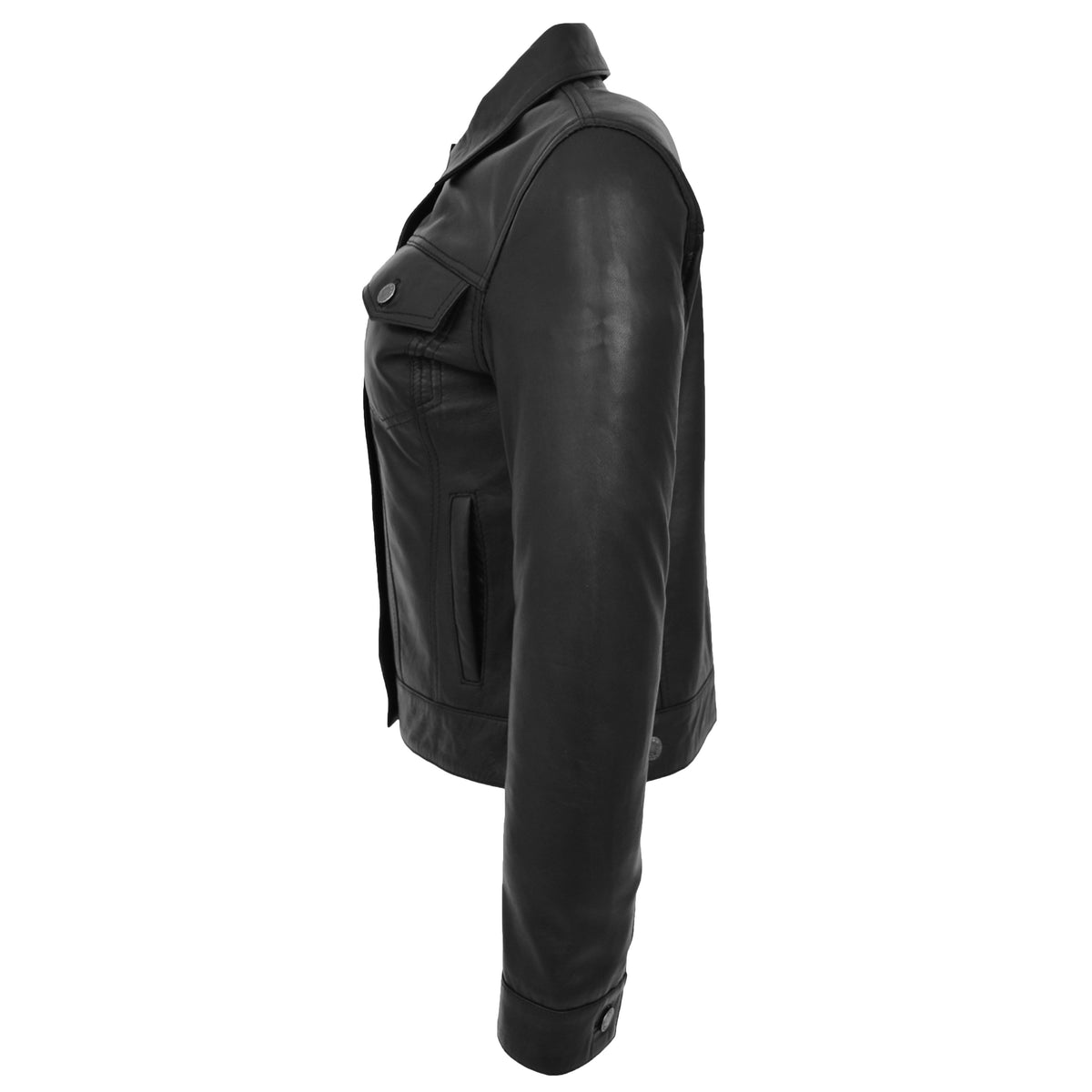 Womens Soft Leather Trucker Style Jacket Alma Black - genuine leather jacket in black with trucker