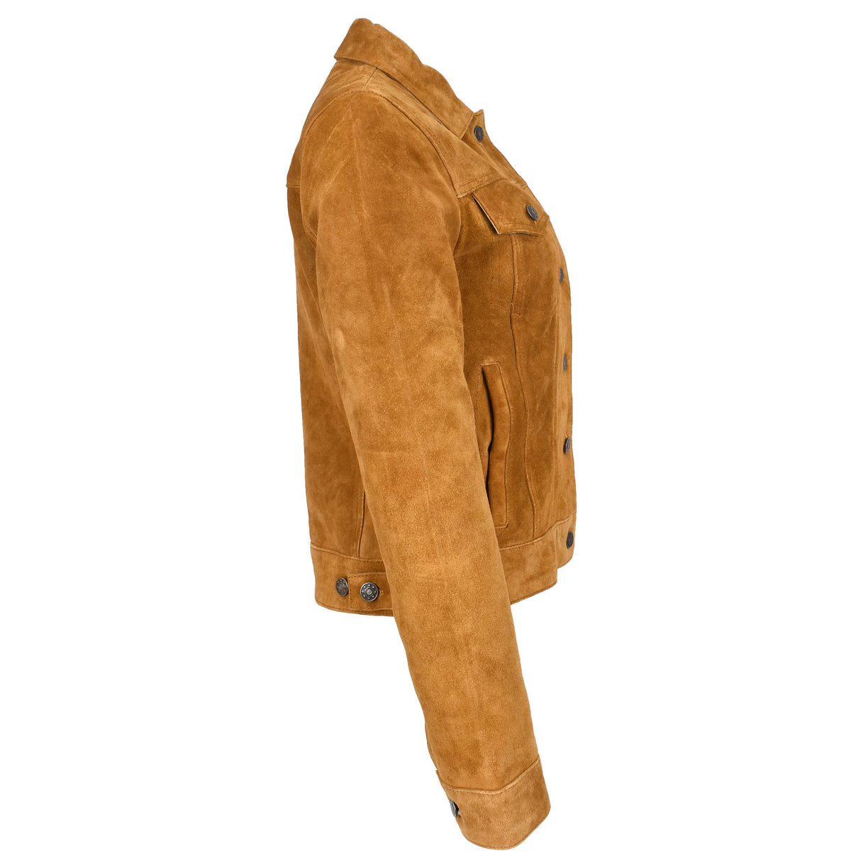 Womens Soft Suede Trucker Style Jacket Alma Tan - genuine suede jacket in tan with trucker