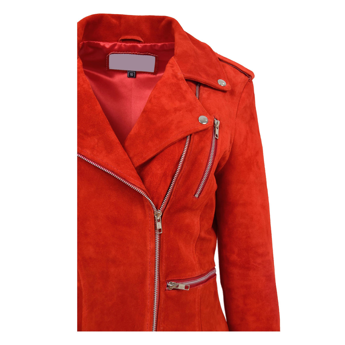 Womens Suede Biker Style Zip Jacket Skylar Red - genuine suede jacket in red with biker