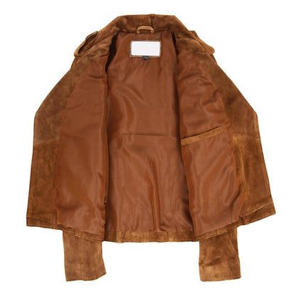 Womens Suede Biker Style Zip Jacket Skylar Tan - genuine suede jacket in tan with four outer pockets