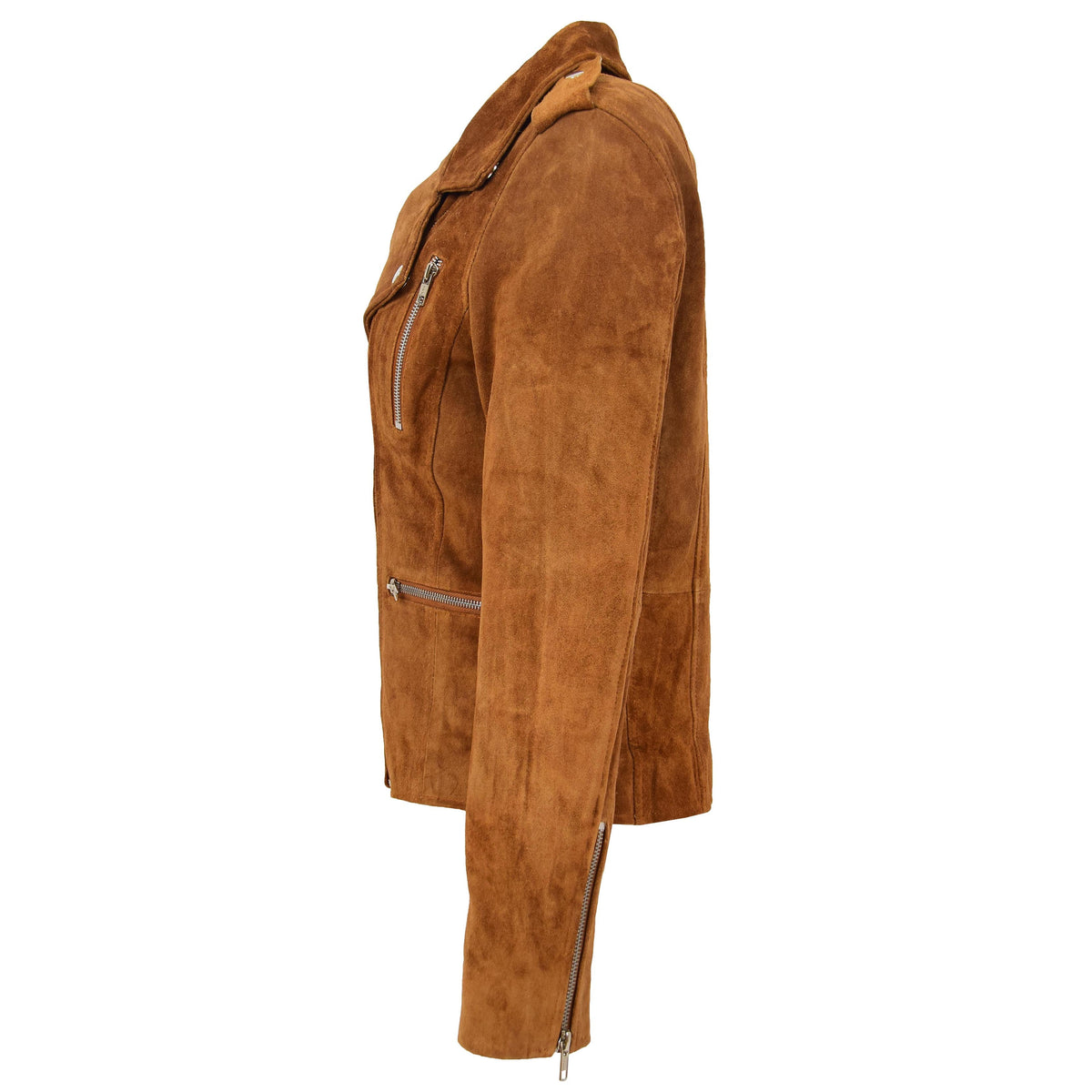 Womens Suede Biker Style Zip Jacket Skylar Tan - genuine suede jacket in tan with biker