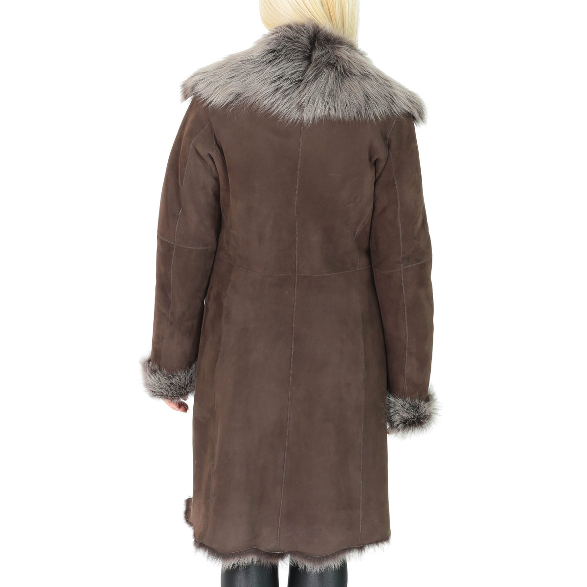 Womens 3/4 Length Toscana Shearling Luxury Coat Brown Brissa - genuine shearling coat in brown brissa with 3/4 length