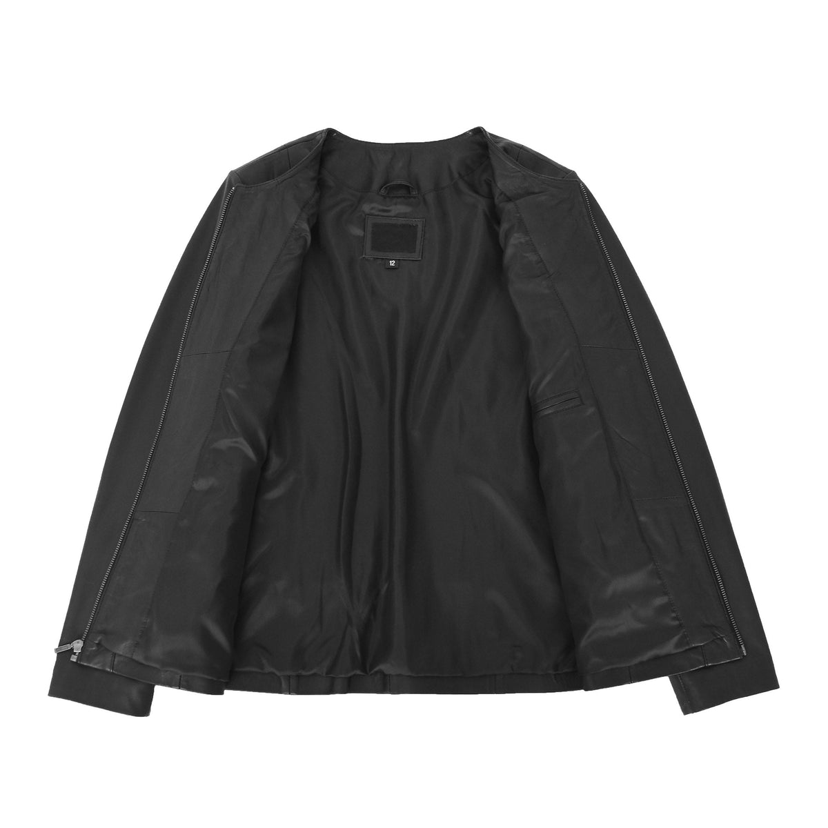 Womens Classic Soft Leather Collarless Jacket Jade Black - genuine leather jacket in black with two outer pockets