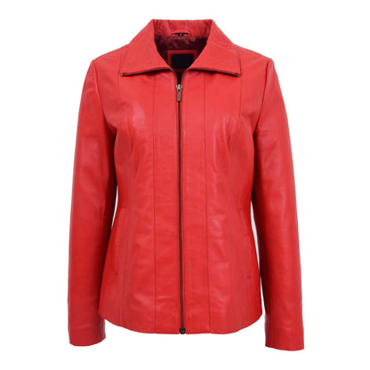 Womens Classic Zip Fastening Leather Jacket Julia Red - genuine leather jacket in red with two outer pockets