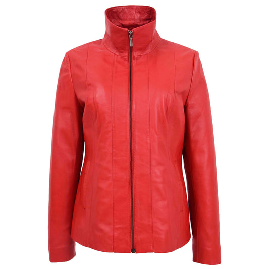 Womens Classic Zip Fastening Leather Jacket Julia Red - genuine leather jacket in red with zip fastening