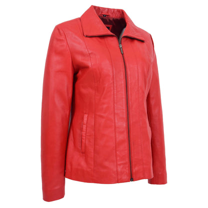 Womens Classic Zip Fastening Leather Jacket Julia Red - genuine leather jacket in red with two outer pockets