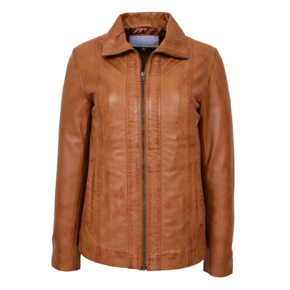 Womens Classic Zip Fastening Leather Jacket Julia Tan - genuine leather jacket in tan with two outer pockets