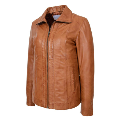 Womens Classic Zip Fastening Leather Jacket Julia Tan - genuine leather jacket in tan with zip fastening