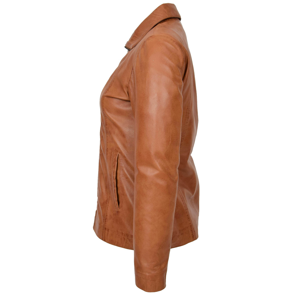 Womens Classic Zip Fastening Leather Jacket Julia Tan - genuine leather jacket in tan with zip fastening