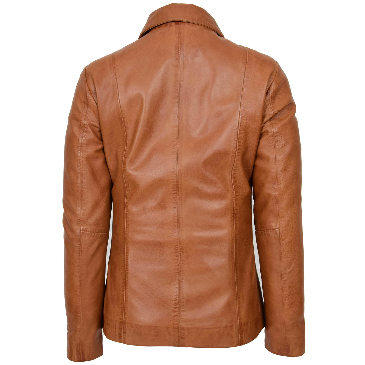 Womens Classic Zip Fastening Leather Jacket Julia Tan - genuine leather jacket in tan with two outer pockets