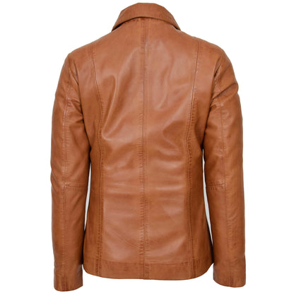 Womens Classic Zip Fastening Leather Jacket Julia Tan - genuine leather jacket in tan with two outer pockets