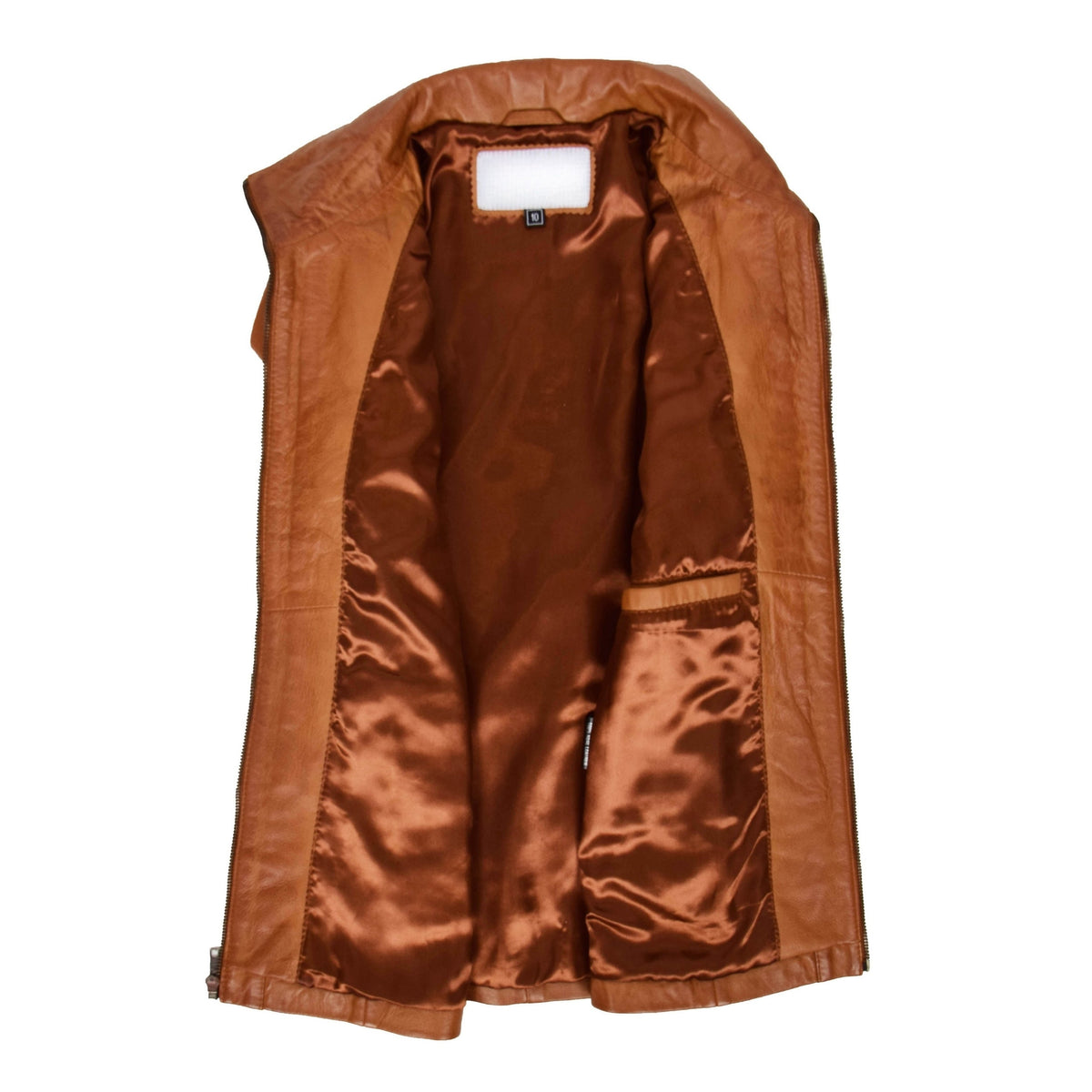 Womens Classic Zip Fastening Leather Jacket Julia Tan - genuine leather jacket in tan with zip fastening