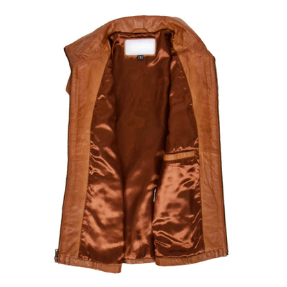 Womens Classic Zip Fastening Leather Jacket Julia Tan - genuine leather jacket in tan with zip fastening