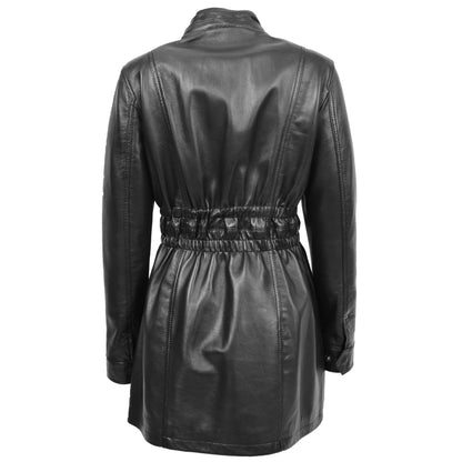 Womens Detachable Hoodie Leather Coat Kathy Black - genuine leather coat in black with two outer pockets