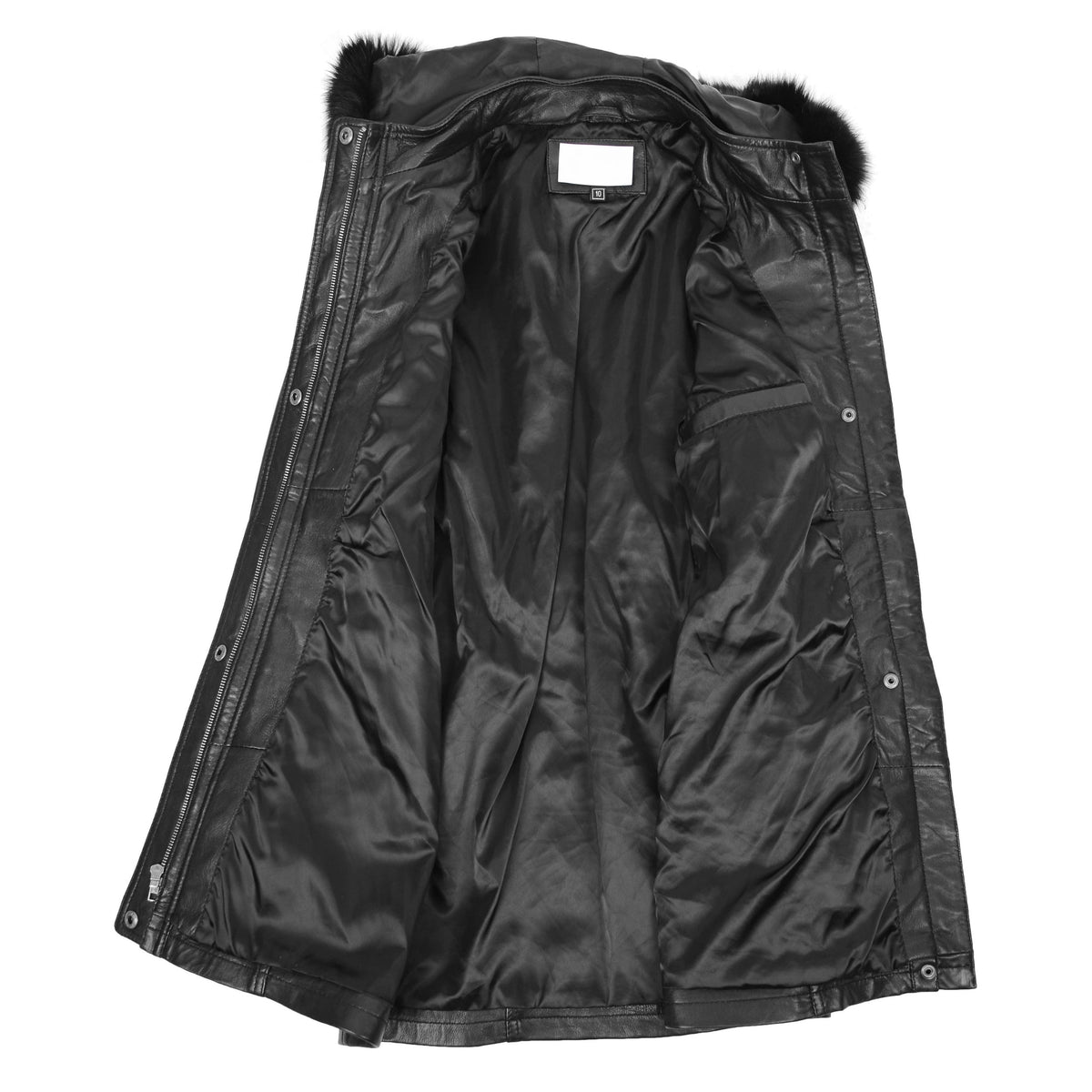 Womens Detachable Hoodie Leather Coat Kathy Black - genuine leather coat in black with detachable hood