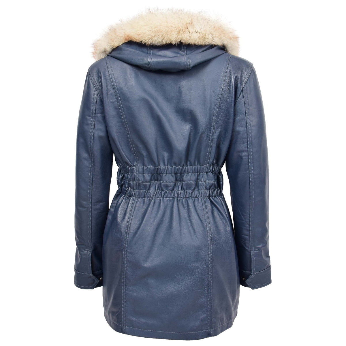 Womens Detachable Hoodie Leather Coat Kathy Blue - genuine leather coat in blue with detachable hood