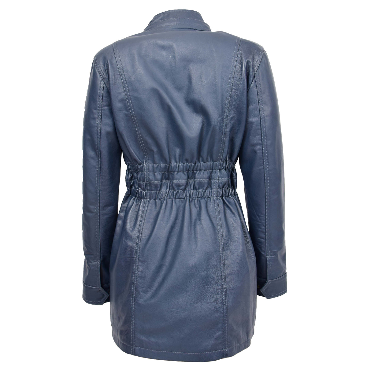 Womens Detachable Hoodie Leather Coat Kathy Blue - genuine leather coat in blue with two outer pockets
