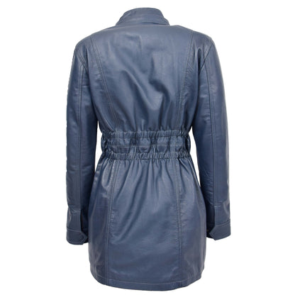 Womens Detachable Hoodie Leather Coat Kathy Blue - genuine leather coat in blue with two outer pockets