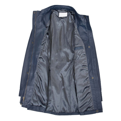 Womens Detachable Hoodie Leather Coat Kathy Blue - genuine leather coat in blue with detachable hood