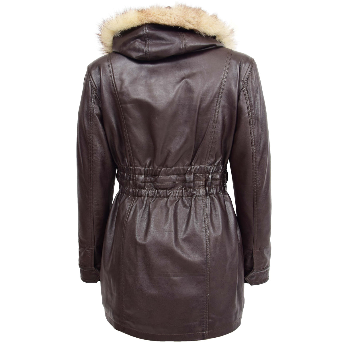 Womens Detachable Hoodie Leather Coat Kathy Brown - genuine leather coat in brown with detachable hood
