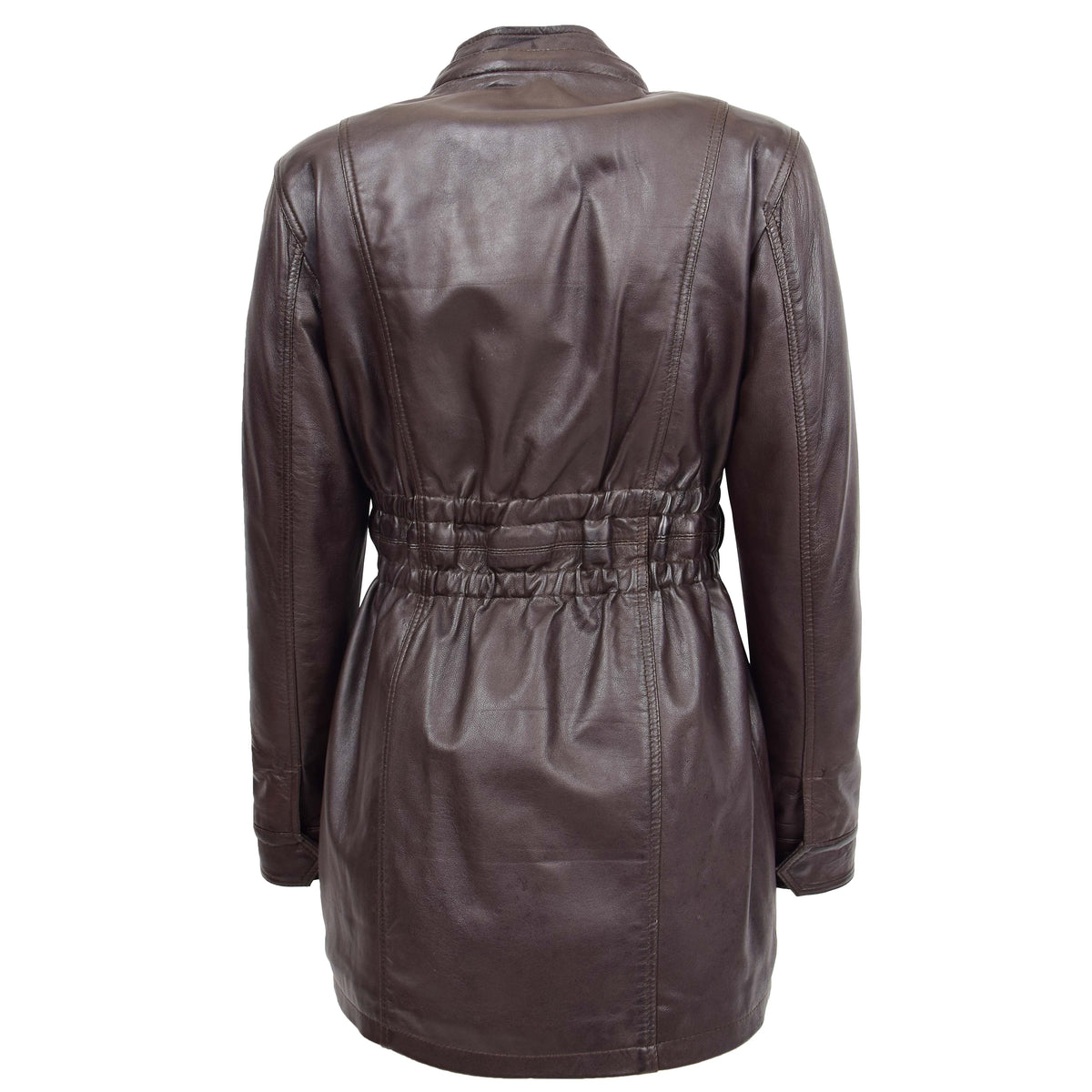Womens Detachable Hoodie Leather Coat Kathy Brown - genuine leather coat in brown with two outer pockets