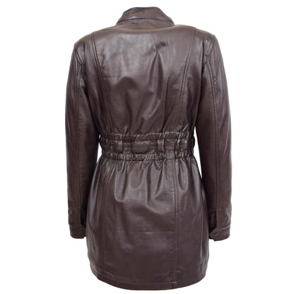 Womens Detachable Hoodie Leather Coat Kathy Brown - genuine leather coat in brown with two outer pockets