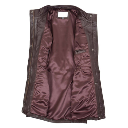 Womens Detachable Hoodie Leather Coat Kathy Brown - genuine leather coat in brown with detachable hood