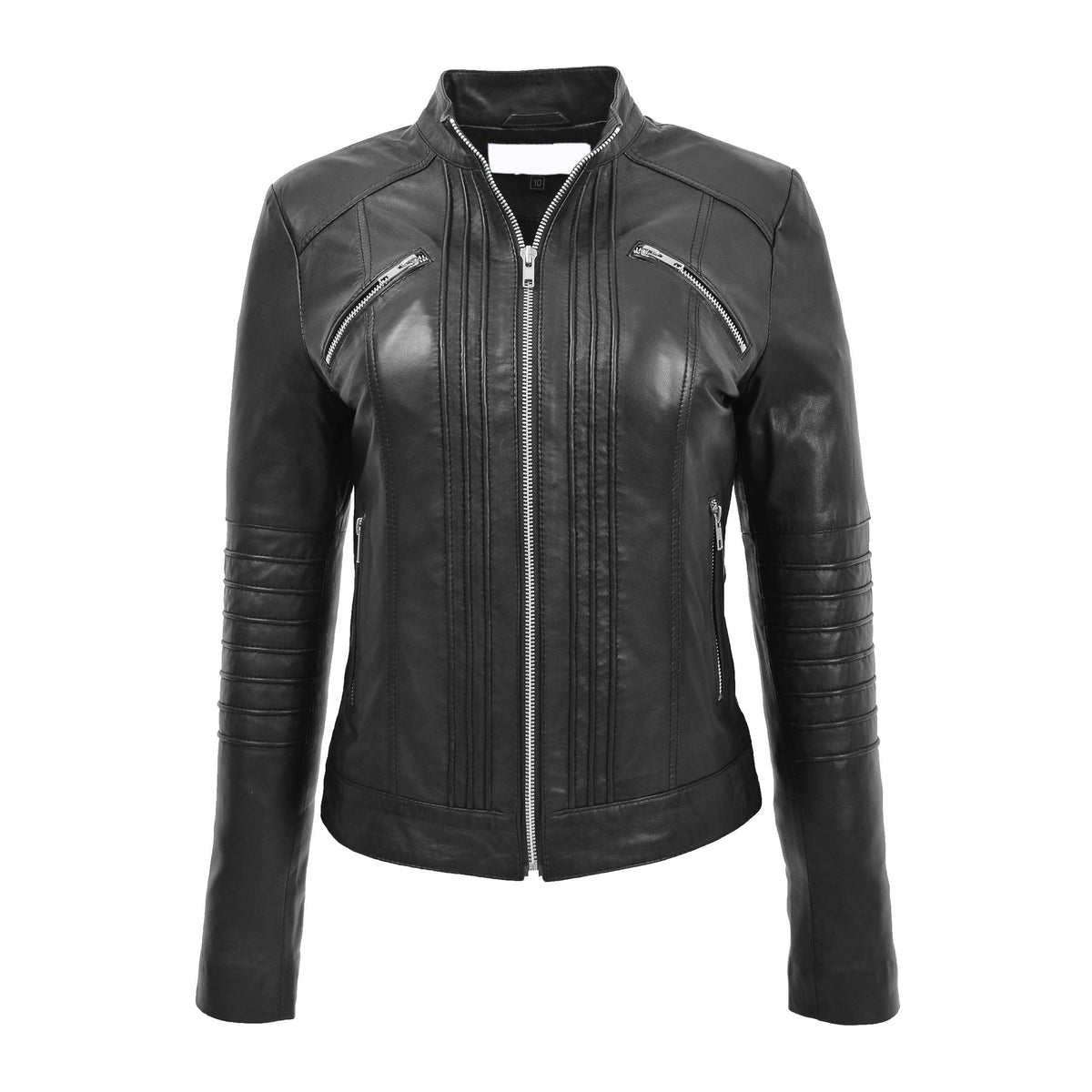 Womens Leather Classic Biker Style Jacket Alice Black - genuine leather jacket in black with four outer pockets