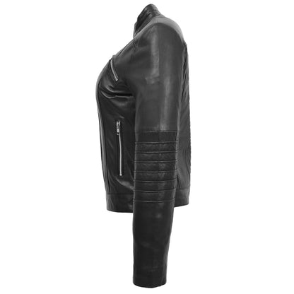 Womens Leather Classic Biker Style Jacket Alice Black - genuine leather jacket in black with biker