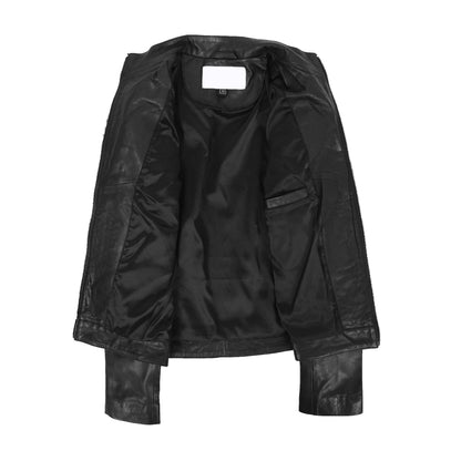 Womens Leather Classic Biker Style Jacket Alice Black - genuine leather jacket in black with four outer pockets