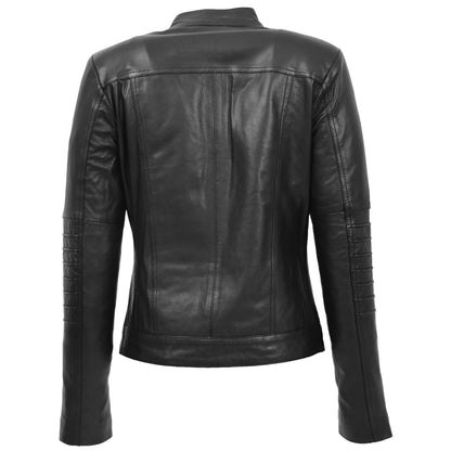 Womens Leather Classic Biker Style Jacket Alice Black - genuine leather jacket in black with biker