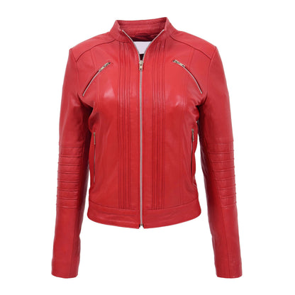 Womens Leather Classic Biker Style Jacket Alice Red - genuine leather jacket in red with biker