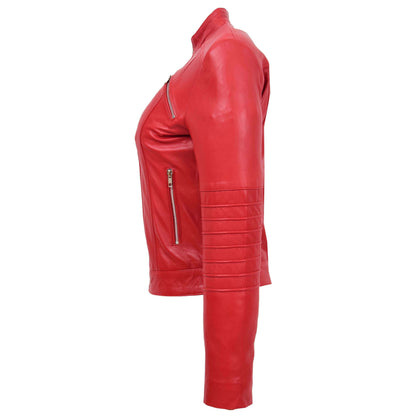 Womens Leather Classic Biker Style Jacket Alice Red - genuine leather jacket in red with biker