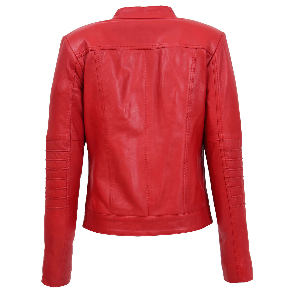 Womens Leather Classic Biker Style Jacket Alice Red - genuine leather jacket in red with four outer pockets