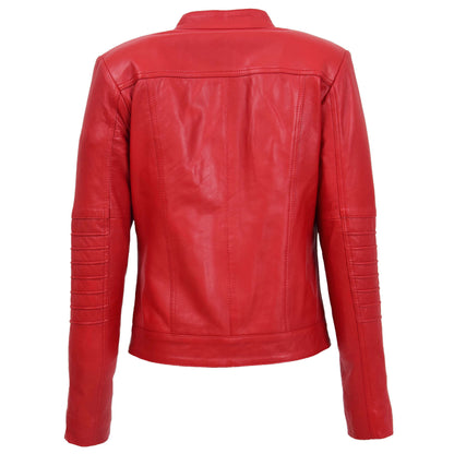 Womens Leather Classic Biker Style Jacket Alice Red - genuine leather jacket in red with four outer pockets