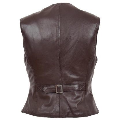 Womens Leather Classic Buttoned Waistcoat Rita Brown - genuine leather vest in brown with two outer pockets