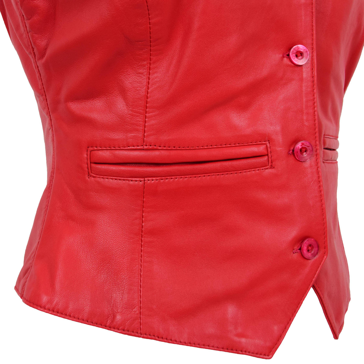 Womens Leather Classic Buttoned Waistcoat Rita Red - genuine leather vest in red with two outer pockets