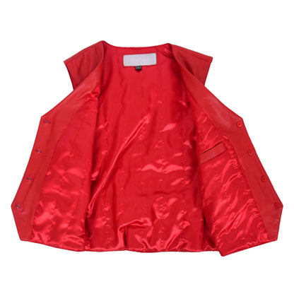 Womens Leather Classic Buttoned Waistcoat Rita Red - genuine leather vest in red with waistcoat