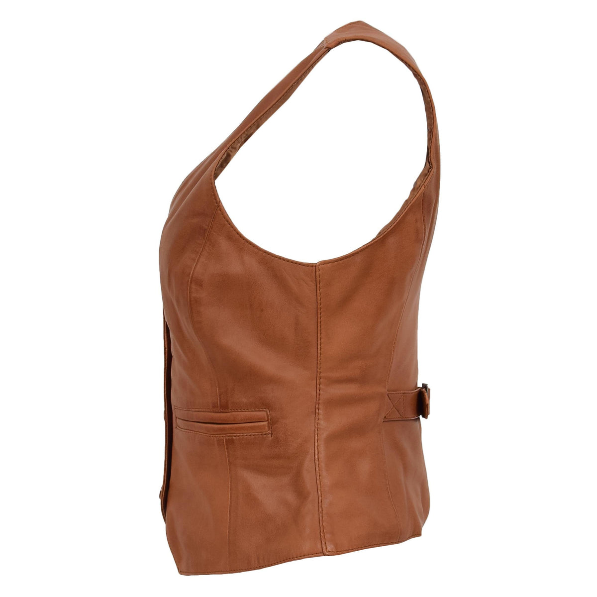 Womens Leather Classic Buttoned Waistcoat Rita Tan - genuine leather vest in tan with waistcoat