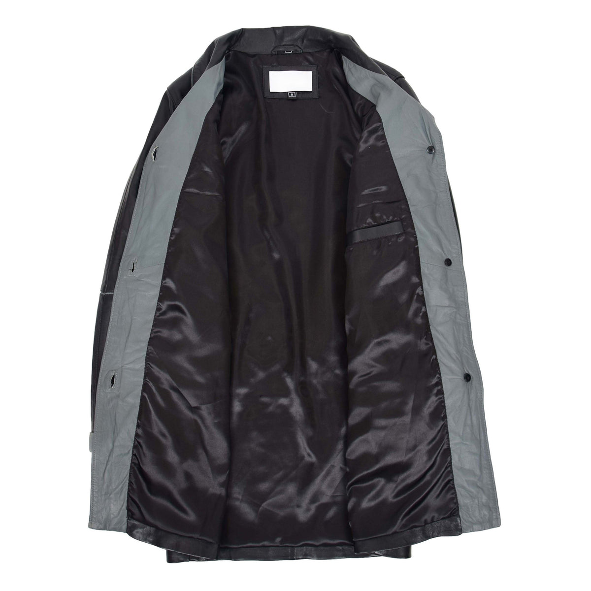 Womens Leather Coat 3/4 Length Classic Style Margaret Black Grey - genuine leather coat in black grey with 3/4 length